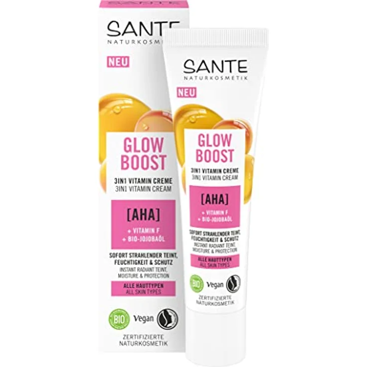 SANTE Naturkosmetik Glow Boost 3in1 Vitamin Creme, regenerierende Feuchtigkeitspflege für strahlende Haut, 30ml – Bild 1
