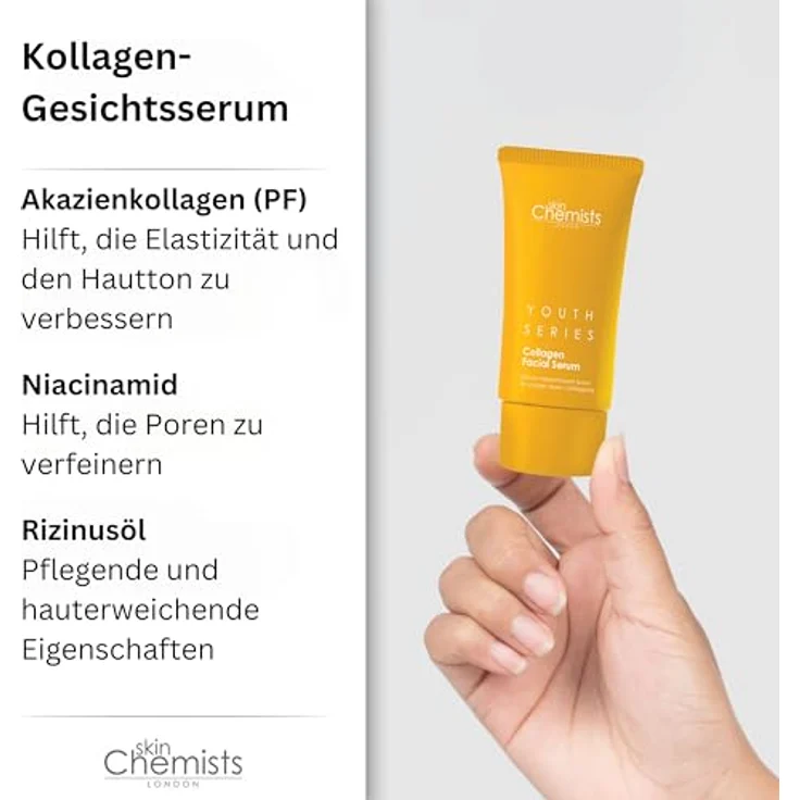 Skin Chemists Collagen Facial Serum 30ml | Reduziert Linien und Falten - Intensive Feuchtigkeitspflege, Aufpolsterung und Erneuerung - Enthüllen Sie glattere Haut, fortgeschrittene Anti-Aging-Formel – Bild 3