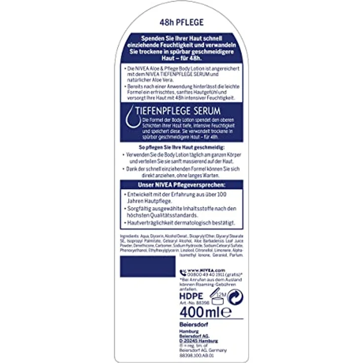 NIVEA Aloe & Pflege Body Lotion (400 ml), Körpercreme für trockene Haut mit 5in1 Pflege Formel und Tiefenpflege Serum, Hautcreme mit Aloe Vera natürlichen Ursprungs – Bild 2