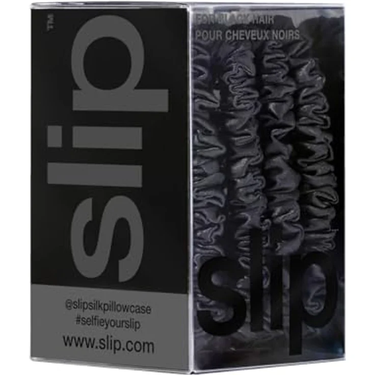 Slip Silk Skinny Scrunchies - vierteiliges Zopfgummi Set aus Seide - haarschonende Haargummis gegen Haarbruch - aus 100% Maulbeerseide - 1 x 4 Stück - Schwarz – Bild 3