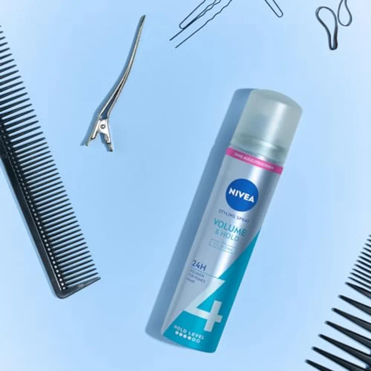 NIVEA Volume & Hold Styling Spray, pflegendes Haarspray mit UV-Schutz, Panthenol & Vitamin B3, 24h Halt (Haltestufe 4), vegan, ohne Silikone, 75 ml – Bild 3