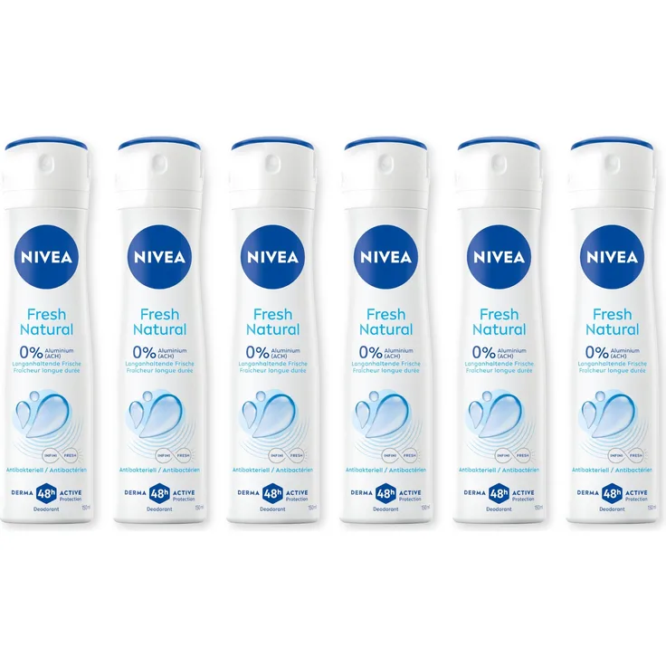 NIVEA Fresh Natural Deo Spray, 48h Aluminiumfreier Deo-Schutz, 6 x 150ml