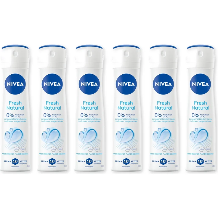 NIVEA Fresh Natural Deo Spray, 48h Aluminiumfreier Deo-Schutz, 6 x 150ml