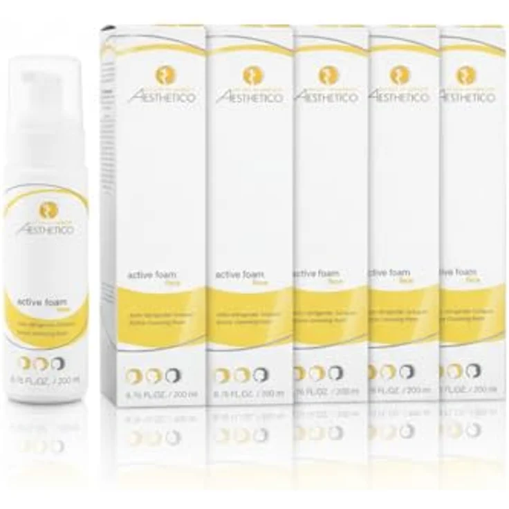 AESTHETICO active foam - Reinigungsschaum für akneanfällige Haut, porentiefe Gesichtsreinigung mit Glycol- und Salizylsubstanzen, 200 ml (5 x 200 ml) – Bild 1
