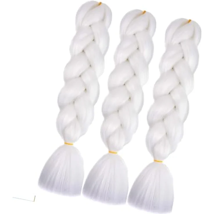 Shangxiu Braids Extensions, Kunsthaar zum Einflechten, 24 Zoll (60 cm), Yaki Gerade Textur, Weiß, 3 Stück – Bild 2
