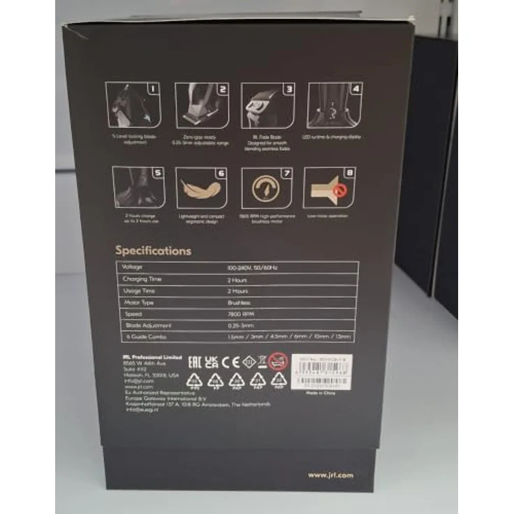 JRL 3000C Hair Clipper Fade Blade, kabelloser Haarschneider mit bürstenlosem Motor, 7.800 U/min, Schwarz – Bild 2