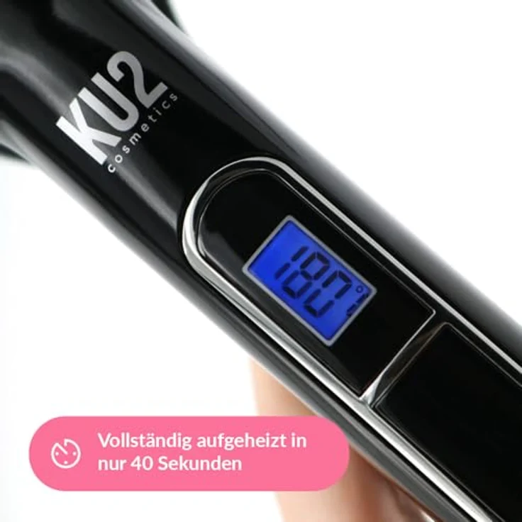 KU2 Cosmetics Haarglätteisen Bold, Extra breite 37 mm Keramik-Platten, LED-Display, 130–220 °C, 40 s Aufheizzeit, automatischer Shut-Off, vielseitig für glattes, lockiges Haar & voluminöse Wellen – Bild 4