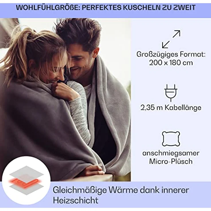 Klarstein Dr. Watson XXL Heizdecke 120W waschbar 200x180cm Mikroplüsch beige – Bild 6