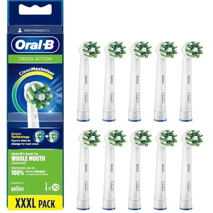 Oral-B Pro CrossAction Ersatzbürsten für elektrische Zahnbürste, 10 Stück, Weiß - Entfernt bis zu 100% mehr Plaque, X-förmige Filamente, Kopfwechselanzeige