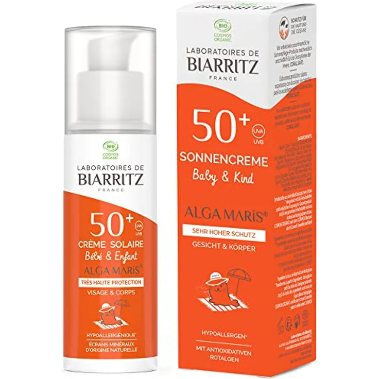 Laboratoires de Biarritz - Sonnencreme Baby & Kind LSF50+ ALGA MARIS® Bio-zertifiziert - Gesicht und Körper - Leichte und cremige Textur - 50 ml - Made in France