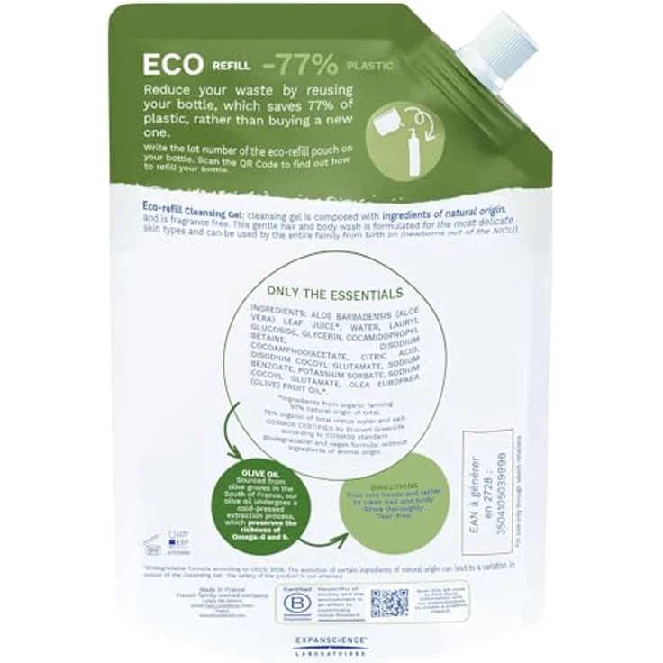 Mustela Bio Gel Shampoo Refill, 400 ml, sanfte Reinigung für Kinderhaut, vegane Formel, 97% natürliche Inhaltsstoffe – Bild 2