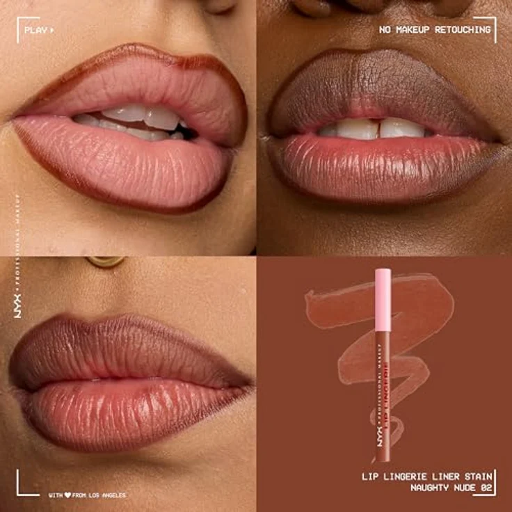 NYX Professional Makeup Lip Lingerie Lipliner Stain, wasserfest und wischfest, präzise Konturen, langanhaltender Nude-Stain, ultra-feine Spitze, Farbe: Naughty Nude – Bild 3