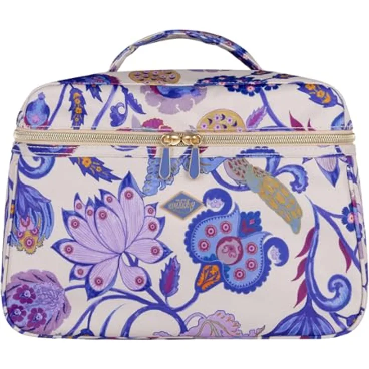 Oilily Cocos Beauty Case, Kosmetiktasche in Shifting Sand mit floralem Design, 27 x 18 x 14 cm, inkl. Spiegel und stabiler Tragegriff