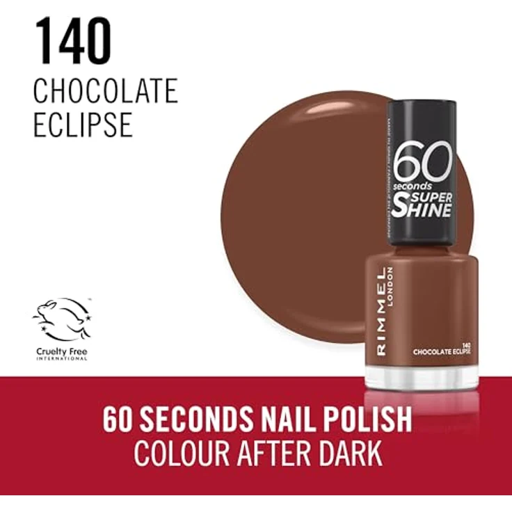Rimmel London 60 Seconds SuperShine Nagellack - 140 - Chocolate Eclipse, 8ml - Schnelltrocknend, 3-in-1-Technologie, intensive Farben – Bild 4