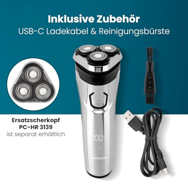 ProfiCare® PC HR 3139, Elektrorasierer für Herren mit 3-fach Schersystem, flexiblen Scherköpfen, Langhaarschneider und IPX6-Wasserschutz – Bild 7