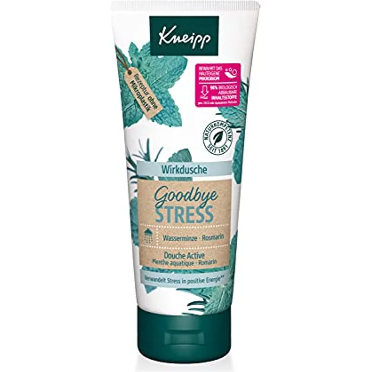 Kneipp Wirkdusche Goodbye Stress - feuchtigkeitsspendendes Duschgel mit ätherischen Ölen aus Rosmarin & Wasserminze für mehr Energie - vegan - ohne Mikroplastik - 200ml