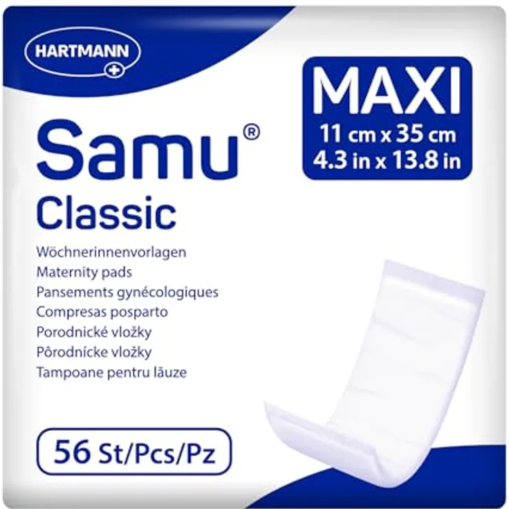 Samu Classic Maxi Wöchnerinnen-Vorlagen Wochenbettbinden, hochabsorbierend, 1x56 Stück, dermatologisch getestet