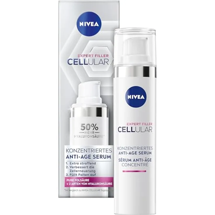 NIVEA Cellular Expert Filler Konzentriertes Anti-Age Serum, Anti Falten Serum mit Hyaluron- und Folsäure, straffende Hyaluronsäure Formel, 40 ml