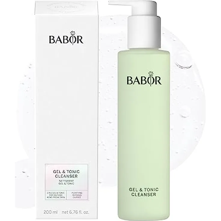 BABOR Gel & Tonic Cleanser für ölige und unreine Haut, Anti-Bakterielles Reinigungsgel und Gesichtswasser in einem, Vegane Formel, Gel & Tonic 2 in 1 , 1 x 200 ml
