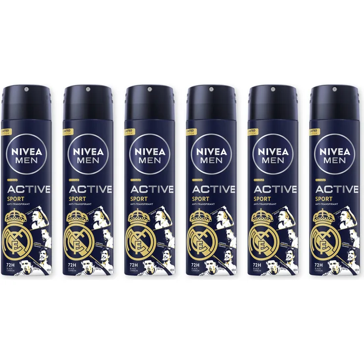 NIVEA MEN Deodorant Active Sport Limited Edition, Deo Spray 6 x 150 ml mit Black Carbon und langanhaltendem Duft