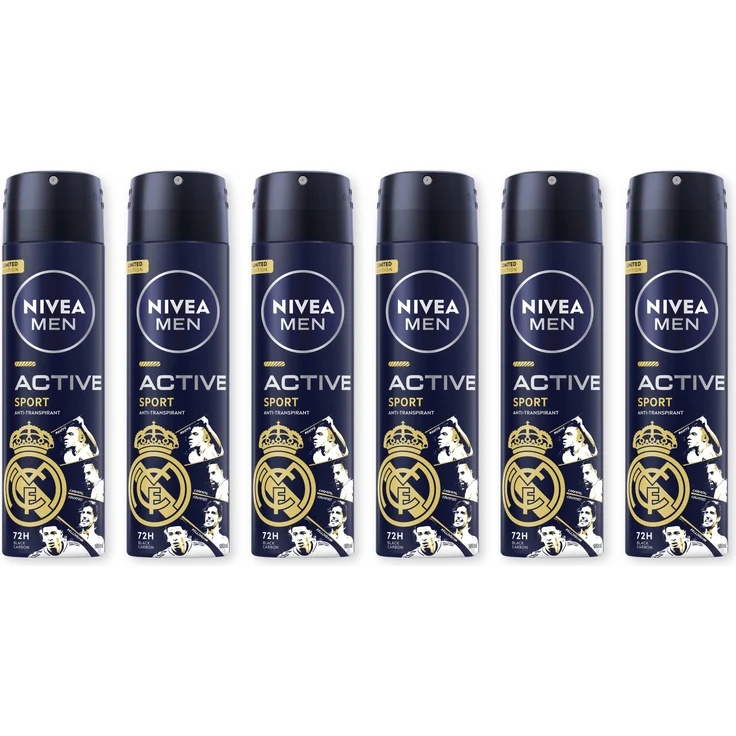 NIVEA MEN Deodorant Active Sport Limited Edition, Deo Spray 6 x 150 ml mit Black Carbon und langanhaltendem Duft