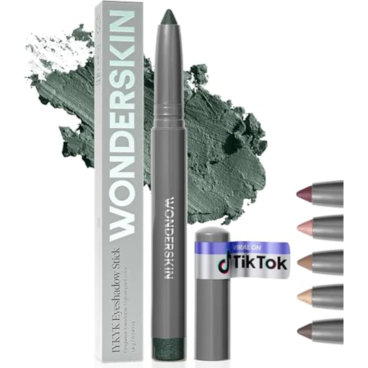 WONDERSKIN IYKYK Lidschatten-Stift, Farbton Green Smoke, 1.4 g, vegan, intensiv pigmetiert mit Glitzereffekt