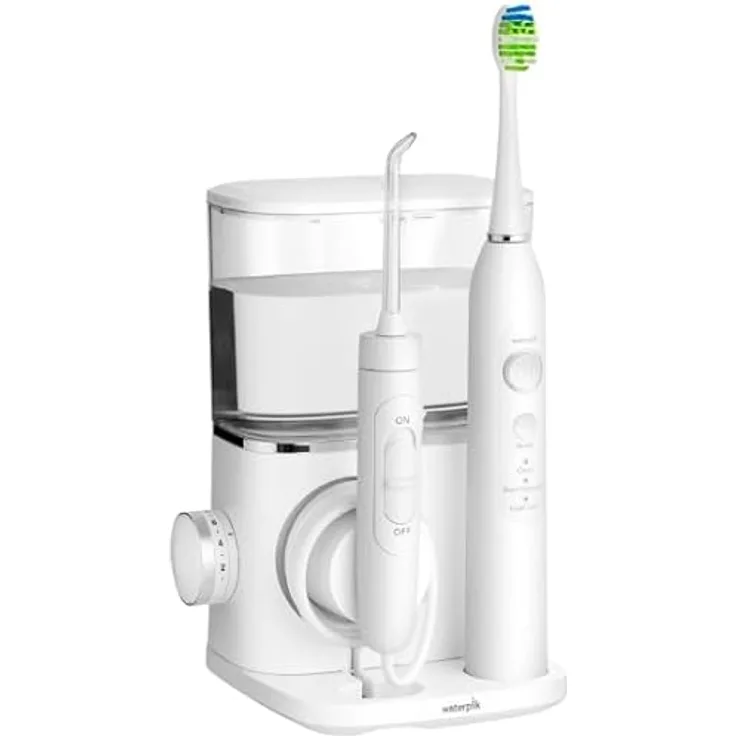 Waterpik Complete Care White 985 WP-CC-04, Munddusche mit Schallzahnbürste, 3 Reinigungsmodi, Lithium-Ionen-Akku, 651 ml Tankinhalt