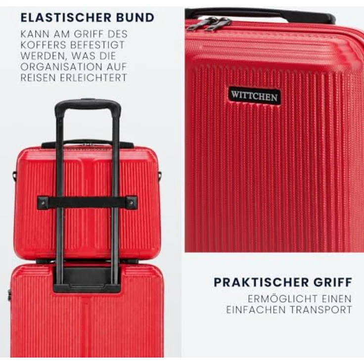 WITTCHEN Stripes Line Kosmetiktasche, Hartschalenkoffer aus ABS mit zwei Fächern, Schultergurt und bequemen Griff, Rot – Bild 4