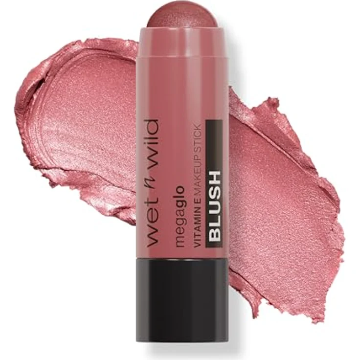 Wet n Wild MegaGlo Creme-Rouge Stift, Farbton Current Jam, 6 g, leichtes Rouge mit Glitzereffekt, vegan – Bild 1
