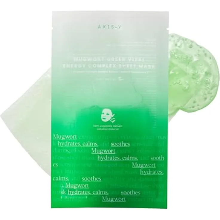 AXIS-Y Mugwort Green Vital Energy Complex Sheet Mask, Zellschichtmaske mit feuchtigkeitsspendender und beruhigender Wirkung, 27 ml