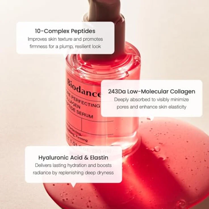 BIODANCE Pore Perfecting Collagen Peptide Serum, 30 ml, Gesichtsserum mit feuchtigkeitsspendenden Peptiden und Hyaluronsäure zur Reduzierung von Falten und Poren – Bild 3