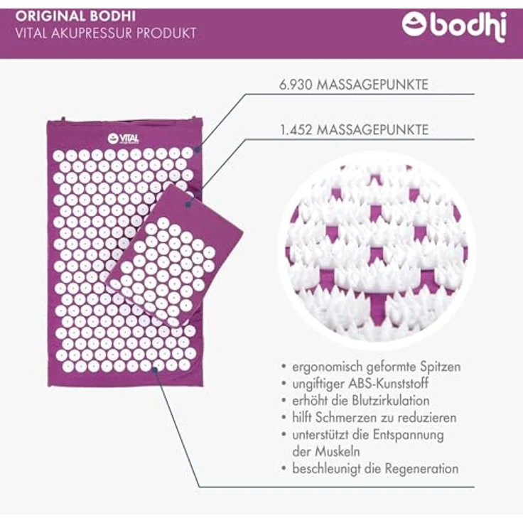 bodhi Akupressurmatte VITAL & Kissen Set aubergine, mit 6.930 Akupressur-Spitzen – Bild 5