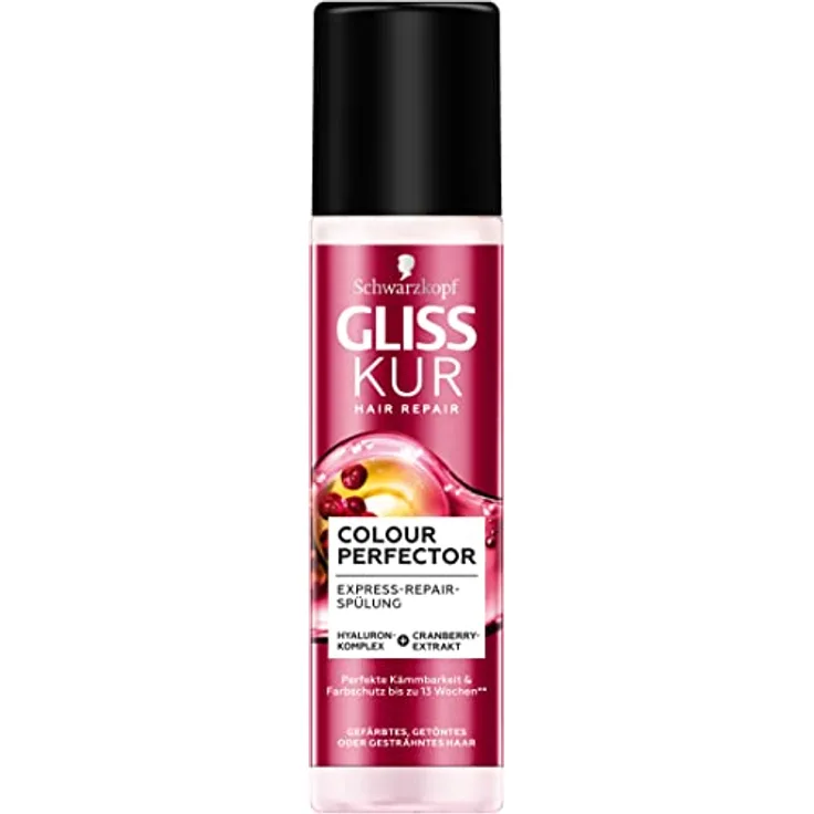 Gliss Kur Express-Repair-Spülung Colour Perfector (200 ml), Haarspülung für getöntes, gesträhntes oder gefärbtes Haar, mit Hyaluron-Komplex & Cranberry-Extrakt