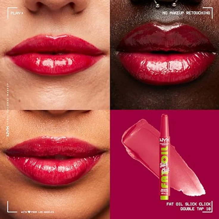 NYX Professional Makeup Fat Oil Slick Click Lippenstift, 2 g, Farbe DOUBLE TAP, mit Avocado- und Himbeersamenöl, 12 Stunden Feuchtigkeit – Bild 2