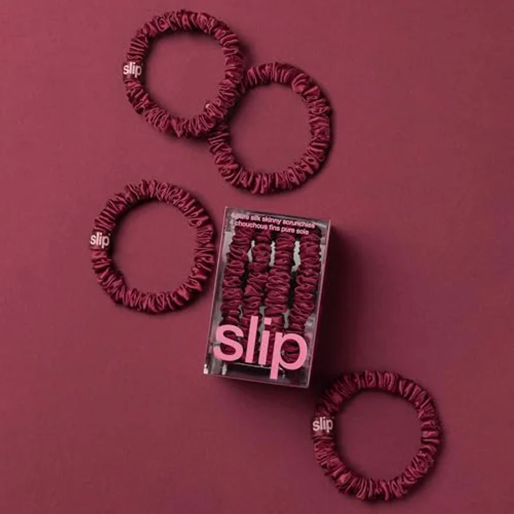 SLIP Skinny-Haargummis, Anti-Falten Haargummis aus Slipsilk™-Design, bruchsicher, 4er Set in Kastanienbraun – Bild 3