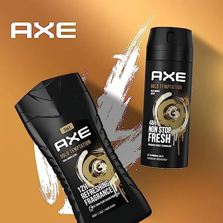 Axe Bodyspray Gold Temptation Deo ohne Aluminium sorgt 48 Stunden lang für effektiven Schutz vor Körpergeruch 150 ml 3 Stück – Bild 3
