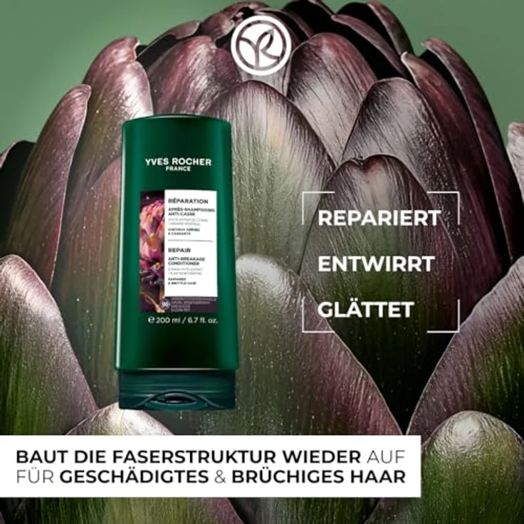 Yves Rocher Anti-Haarbruch Conditioner, 200 ml – Für geschädigtes und brüchiges Haar, 99% weniger Haarbruch ab der 1. Anwendung, mit Cynara und pflanzlichem Keratin, ohne Silikone – Bild 2