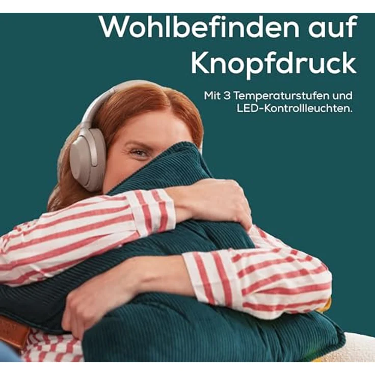 Beurer Heaty Heizkissen, kabelloses Wärmekissen mit Akku, bis zu 8 Stunden Wärme, 3 Temperaturstufen, Schnellheizung, dunkelgrün – Bild 5
