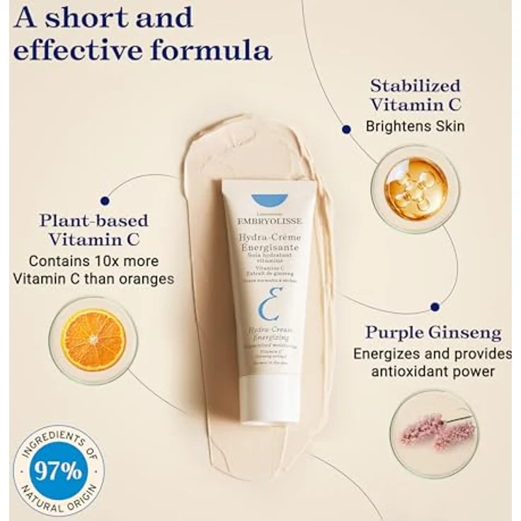 Embryolisse Hydra Energizing Cream 40ml, antioxidative Gesichtscreme mit Vitamin C und lila Ginseng-Extrakt für normale bis trockene Haut – Bild 4