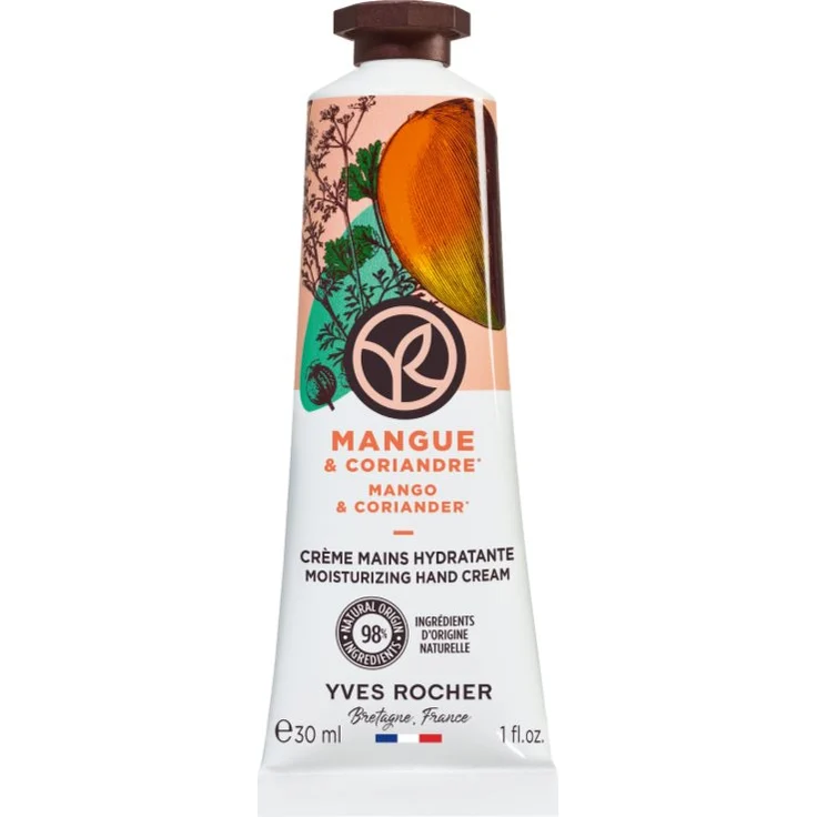 Yves Rocher Bain de Nature Handcreme Mango & Coriander, 30 ml, feuchtigkeitsspendende Pflege ohne Fettfilm, vegan