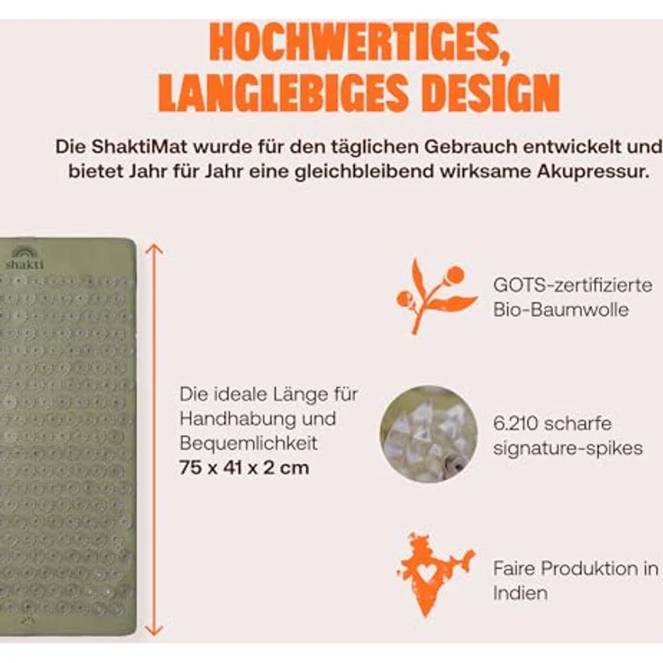 Shakti Mat Original, Akupressurmatte mit 6.210 Spikes aus Bio-Baumwolle, GOTS-zertifiziert, Handarbeit, entspannend – Bild 3