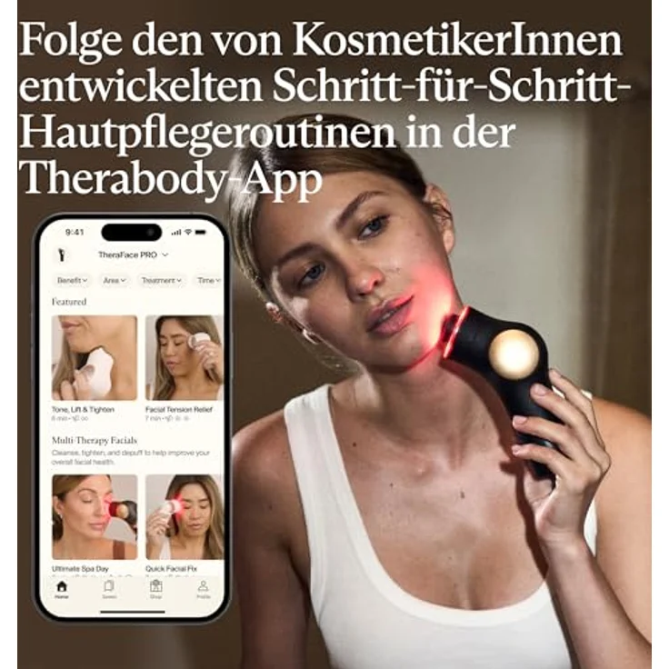 THERABODY TheraFace PRO, All-in-One Gesichts-Massagegerät mit Mikrostrom, LED-Lichttherapie und perkussiver Reinigung, schwarz – Bild 8
