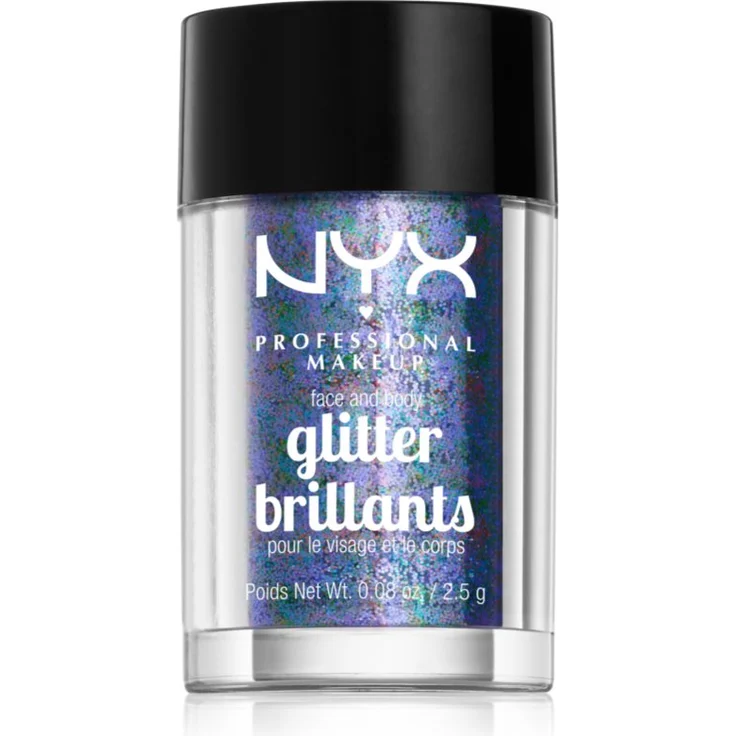 NYX Professional Makeup Face & Body Glitter Brillants für Körper und Gesicht, 2.5 g, Farbton 11 Violet, sehr intensive Pigmentierung, Glitzereffekt, leicht aufzutragen