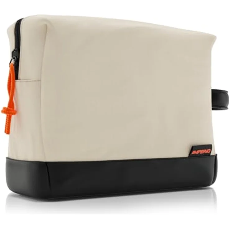 IMPERIO Kulturbeutel für Damen, Herren & Kinder, wasserdicht aus strapazierfähigem Premium Canvas & veganem Kunstleder, 5 Liter Stauraum, sandfarben – Bild 1