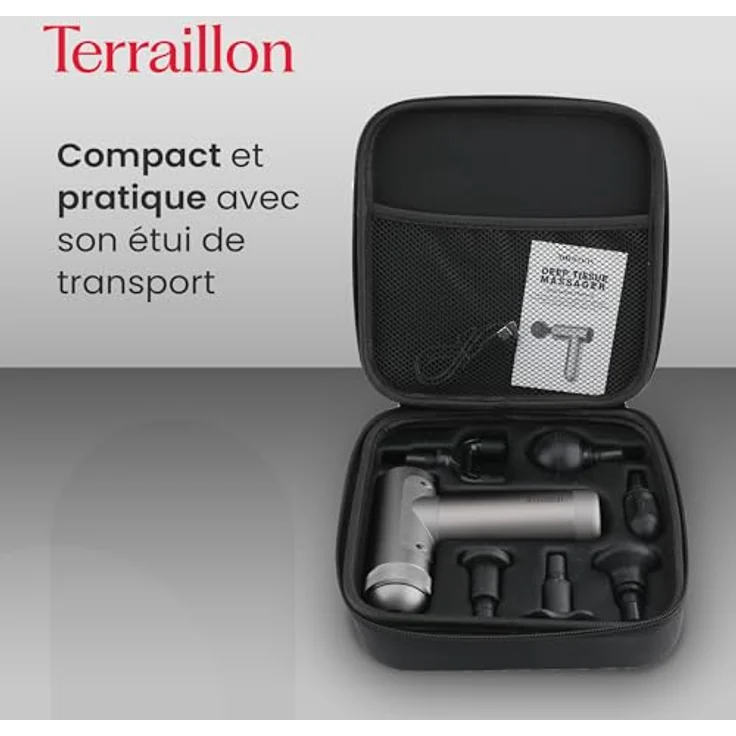 Terraillon Muscle Massager, Massagepistole mit 3 Stufen, 120 Min Laufzeit, vier Massageköpfe – Bild 6