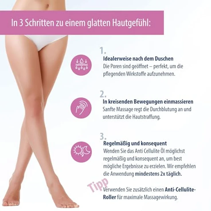 Evolsin Evolsin® Anti Cellulite Öl, straffendes Körperöl mit Koffein, L-Carnitin und Vitamin E, 150 ml – Bild 4