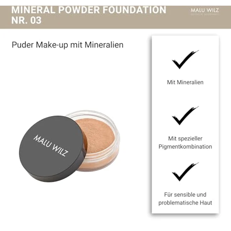 Malu Wilz Just Mineral Powder Foundation Nr.3 Sand Purity 15g I Mineral Puder Makeup I Puder Foundation für strahlenden Teint, auch für sensible Haut – Bild 3