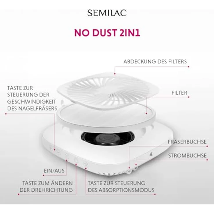 Semilac Elektrische Nagelfeile No Dust 2in1, Nagelpflegegerät für präzise Maniküre und Pediküre – Bild 5