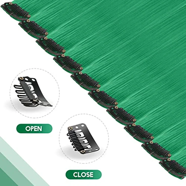 FESHFEN Farbige Haarverlängerung, 10 PCS Grüne Synthetik Clip-in Haarteile, Bunte Glatte Haare für Damen, 55 cm, Ideal für Saint Patrick's Tag – Bild 3