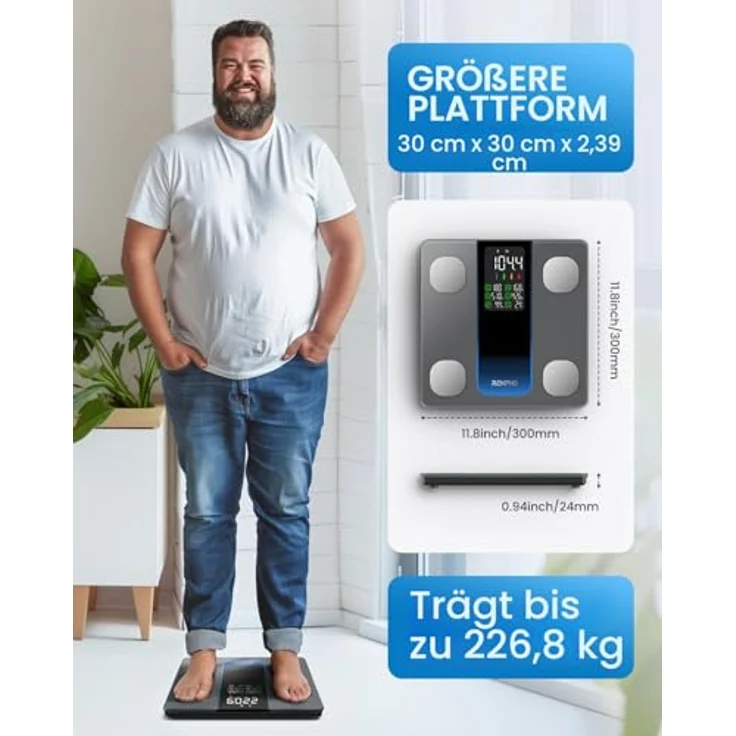 RENPHO Körperfettwaage, 7-in-1 Digital Personenwaage mit 225 kg Kapazität, Bluetooth, 13 Körpermesswerten und großem LED-Display – Bild 3